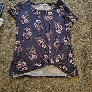 Nine Britton Purple Floral Knot-Front Tee